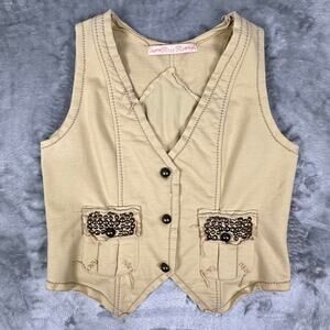 Miss Me Tan/Bronze Beaded W/Sequin Design Western Vest Size Medium